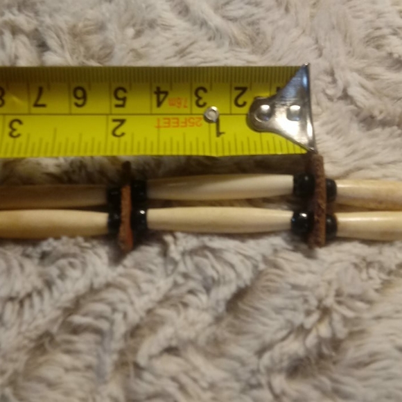 Bone / Black beaded Leather Strap Necklace - Picture 9 of 16